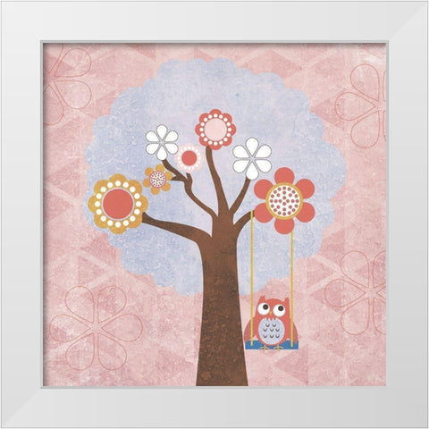 Owl Play White Modern Wood Framed Art Print by SD Graphics Studio