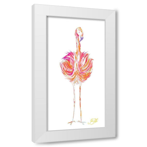 Punchy Flamingo I White Modern Wood Framed Art Print by DeRice, Julie