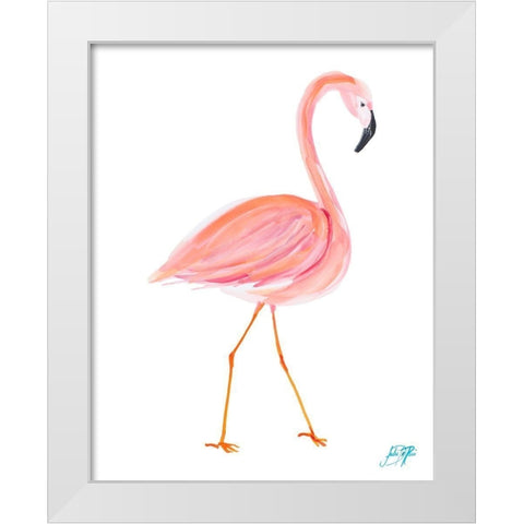 Flamingo Walk I White Modern Wood Framed Art Print by DeRice, Julie