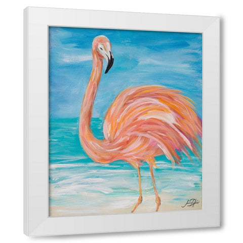 Flamingo Close up White Modern Wood Framed Art Print by DeRice, Julie