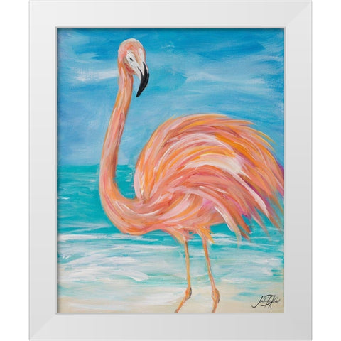 Flamingo Close up White Modern Wood Framed Art Print by DeRice, Julie