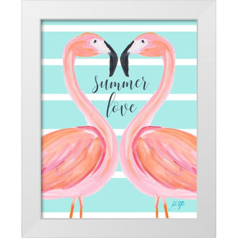Flamingo Summer Love White Modern Wood Framed Art Print by DeRice, Julie