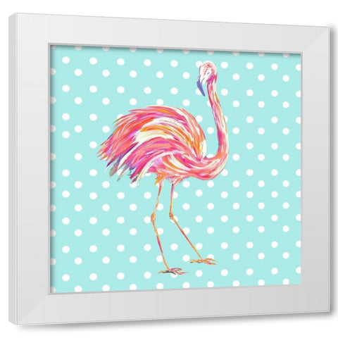 Flamingo with Dots White Modern Wood Framed Art Print by DeRice, Julie