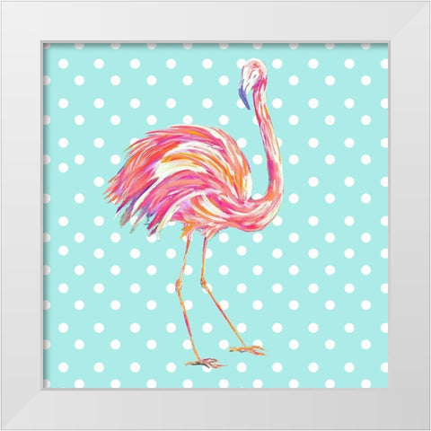 Flamingo with Dots White Modern Wood Framed Art Print by DeRice, Julie