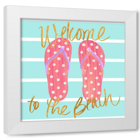 Flip Flops Welcome to the Beach White Modern Wood Framed Art Print by DeRice, Julie
