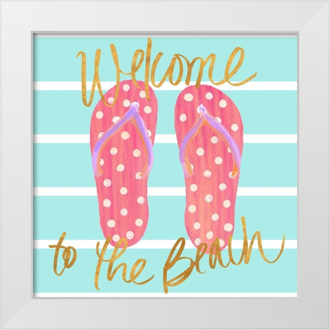 Flip Flops Welcome to the Beach White Modern Wood Framed Art Print by DeRice, Julie