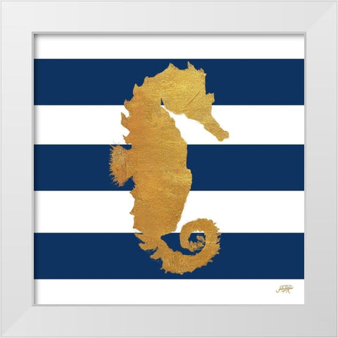 Sea Creatures on Stripes I White Modern Wood Framed Art Print by DeRice, Julie