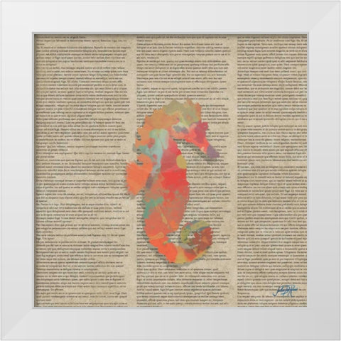 Sea Creatures on Newsprint III White Modern Wood Framed Art Print by DeRice, Julie