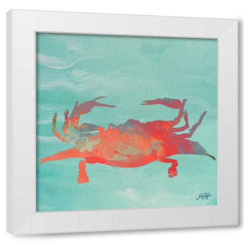 Sea Creatures on Teal I White Modern Wood Framed Art Print by DeRice, Julie