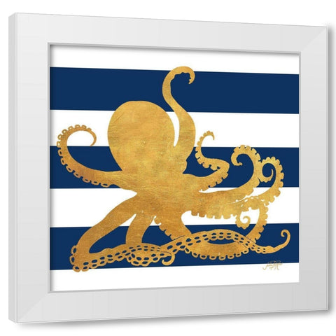 Sea Creatures on Stripes IV White Modern Wood Framed Art Print by DeRice, Julie