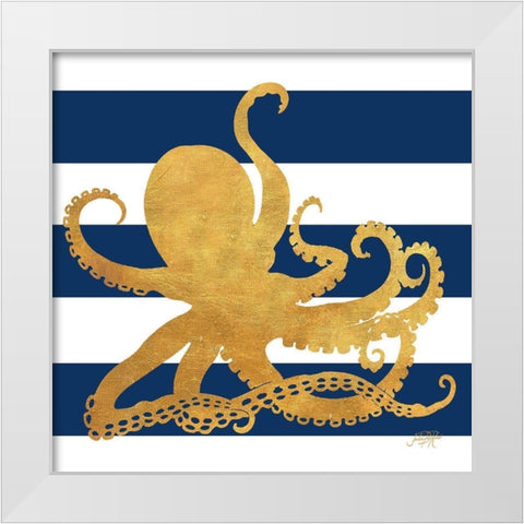 Sea Creatures on Stripes IV White Modern Wood Framed Art Print by DeRice, Julie