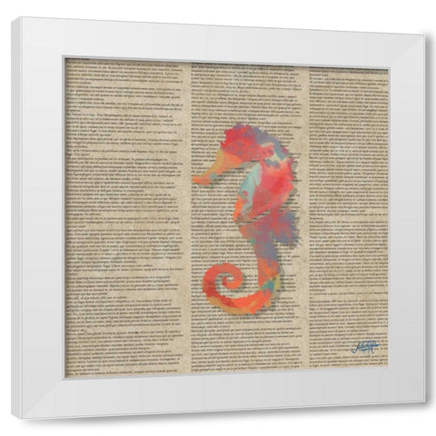Sea Creatures on Newsprint IV White Modern Wood Framed Art Print by DeRice, Julie