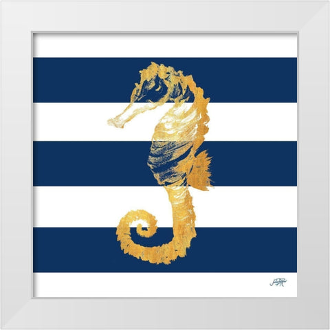 Gold Seahorse on Stripes II White Modern Wood Framed Art Print by DeRice, Julie