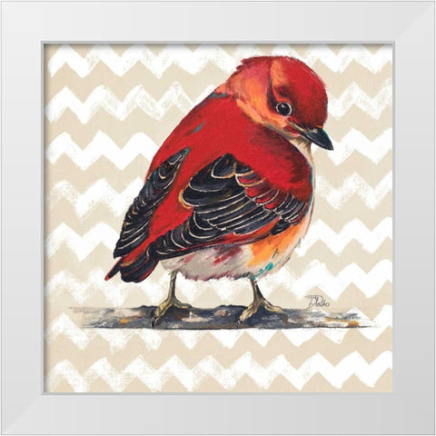 Chevron Baby Red Bird I White Modern Wood Framed Art Print by Pinto, Patricia