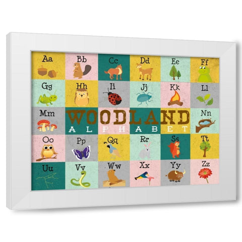 Woodland Alphabet (horizontal) White Modern Wood Framed Art Print by Josefina