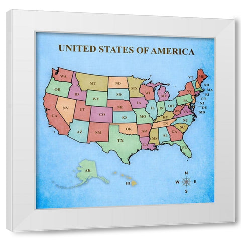 Map of the United States White Modern Wood Framed Art Print by Josefina