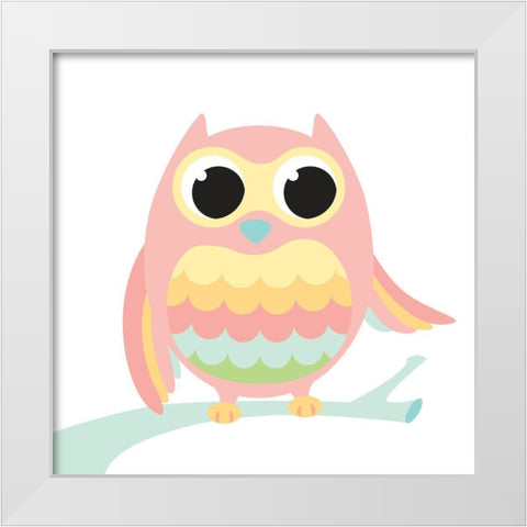 Fun Loving Owl White Modern Wood Framed Art Print by Josefina
