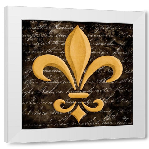 Scripted Gold Fleur de lis I White Modern Wood Framed Art Print by Rhyan, Vivien