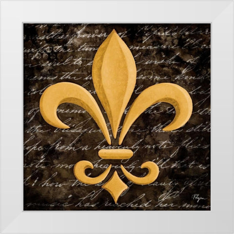 Scripted Gold Fleur de lis I White Modern Wood Framed Art Print by Rhyan, Vivien