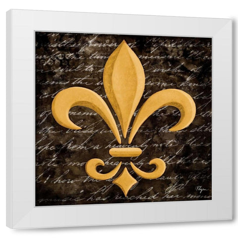 Scripted Gold Fleur de lis Border I White Modern Wood Framed Art Print by Rhyan, Vivien