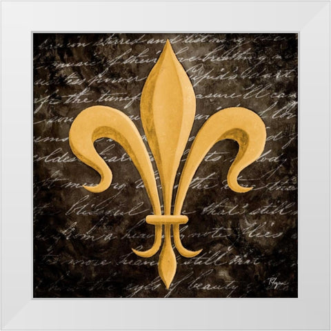 Scripted Gold Fleur de lis II White Modern Wood Framed Art Print by Rhyan, Vivien