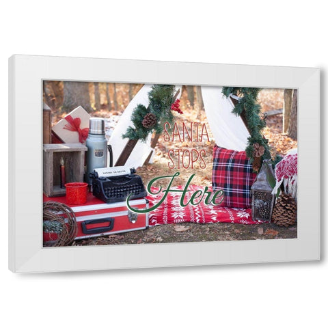 Santa Stop Here White Modern Wood Framed Art Print by Poynter, Kelly