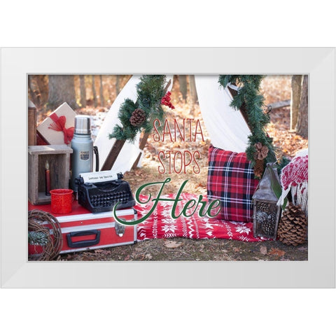 Santa Stop Here White Modern Wood Framed Art Print by Poynter, Kelly