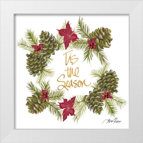 Pine Cone Christmas Wreath I White Modern Wood Framed Art Print by Ritter, Gina