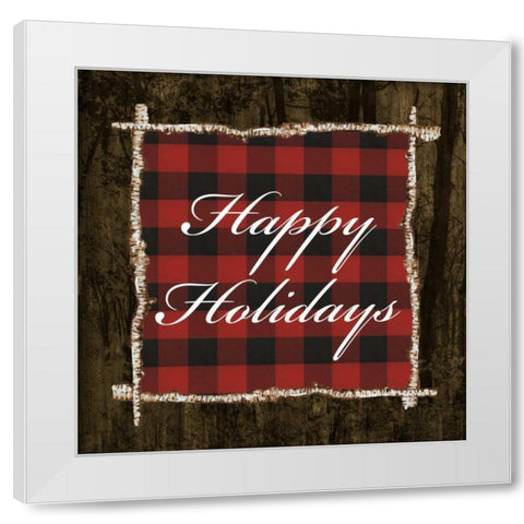 Happy Holidays On Plaid White Modern Wood Framed Art Print by Ritter, Gina