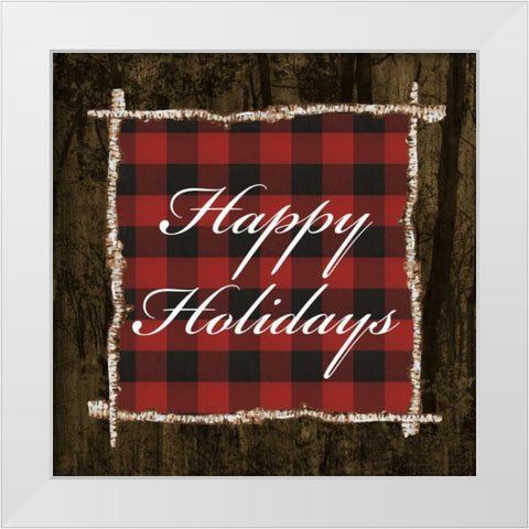 Happy Holidays On Plaid White Modern Wood Framed Art Print by Ritter, Gina