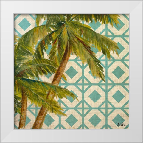 Beach Palm Turquoise Pattern I White Modern Wood Framed Art Print by Pinto, Patricia