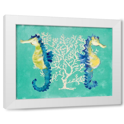 Blue Seahorses on Coral White Modern Wood Framed Art Print by DeRice, Julie