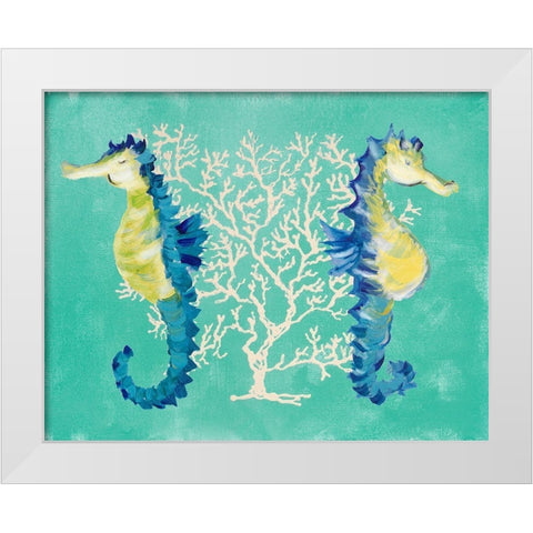 Blue Seahorses on Coral White Modern Wood Framed Art Print by DeRice, Julie