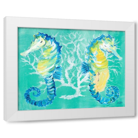 Seahorses on Coral White Modern Wood Framed Art Print by DeRice, Julie
