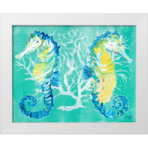 Seahorses on Coral White Modern Wood Framed Art Print by DeRice, Julie