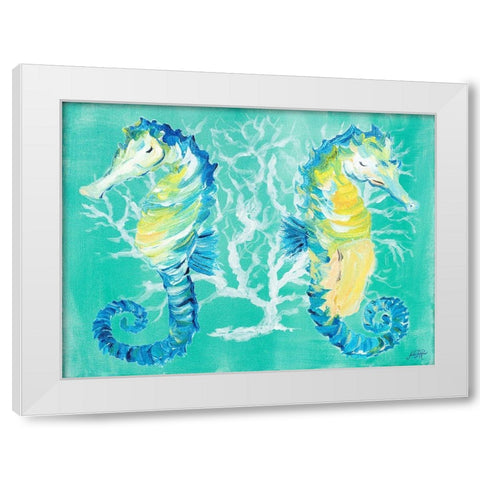 Seahorses on Coral White Modern Wood Framed Art Print by DeRice, Julie