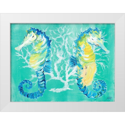 Seahorses on Coral White Modern Wood Framed Art Print by DeRice, Julie