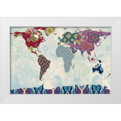 Patchwork World Map White Modern Wood Framed Art Print by Loreth, Lanie