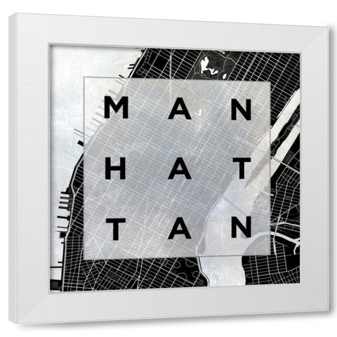 Manhattan Square BW White Modern Wood Framed Art Print by SD Graphics Studio