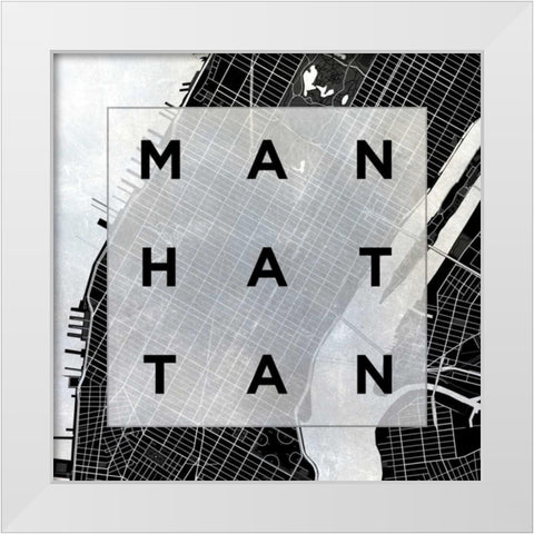 Manhattan Square BW White Modern Wood Framed Art Print by SD Graphics Studio