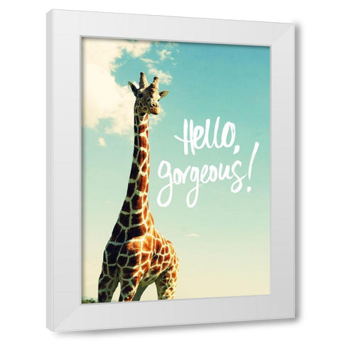 Hello Gorgeous Giraffe White Modern Wood Framed Art Print by Bryant, Susan