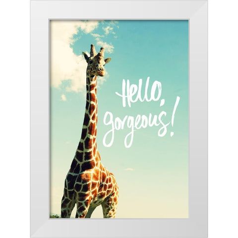 Hello Gorgeous Giraffe White Modern Wood Framed Art Print by Bryant, Susan