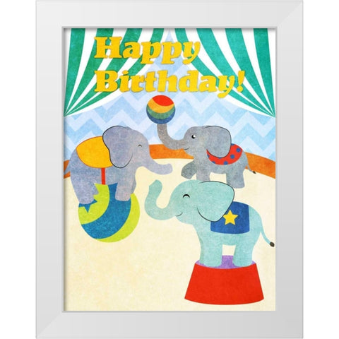 Elephants and Seals Birthday I White Modern Wood Framed Art Print by SD Graphics Studio