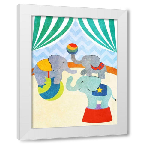 Elephants and Seals Center Stage I White Modern Wood Framed Art Print by SD Graphics Studio