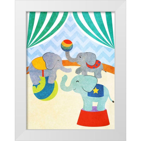 Elephants and Seals Center Stage I White Modern Wood Framed Art Print by SD Graphics Studio