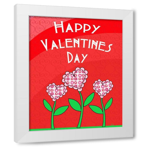 Happy Valentines Day Flowers White Modern Wood Framed Art Print by Metz, Andi