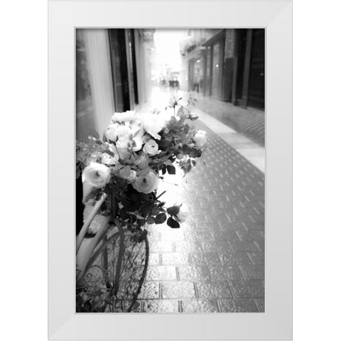 Flower Bike White Modern Wood Framed Art Print by Acosta