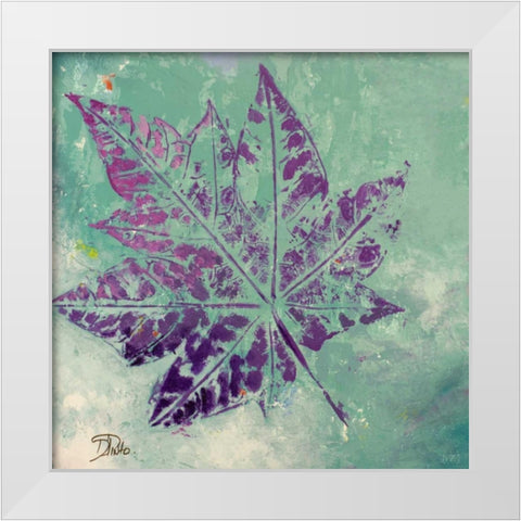 Purple Leaves Flying I White Modern Wood Framed Art Print by Pinto, Patricia