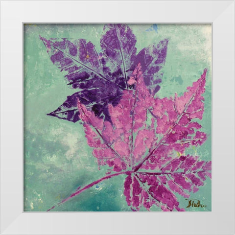 Purple Leaves Flying II White Modern Wood Framed Art Print by Pinto, Patricia