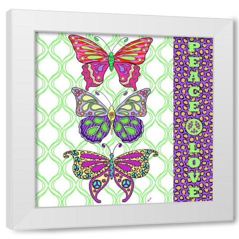 Peace and Love Butterflies White Modern Wood Framed Art Print by Metz, Andi